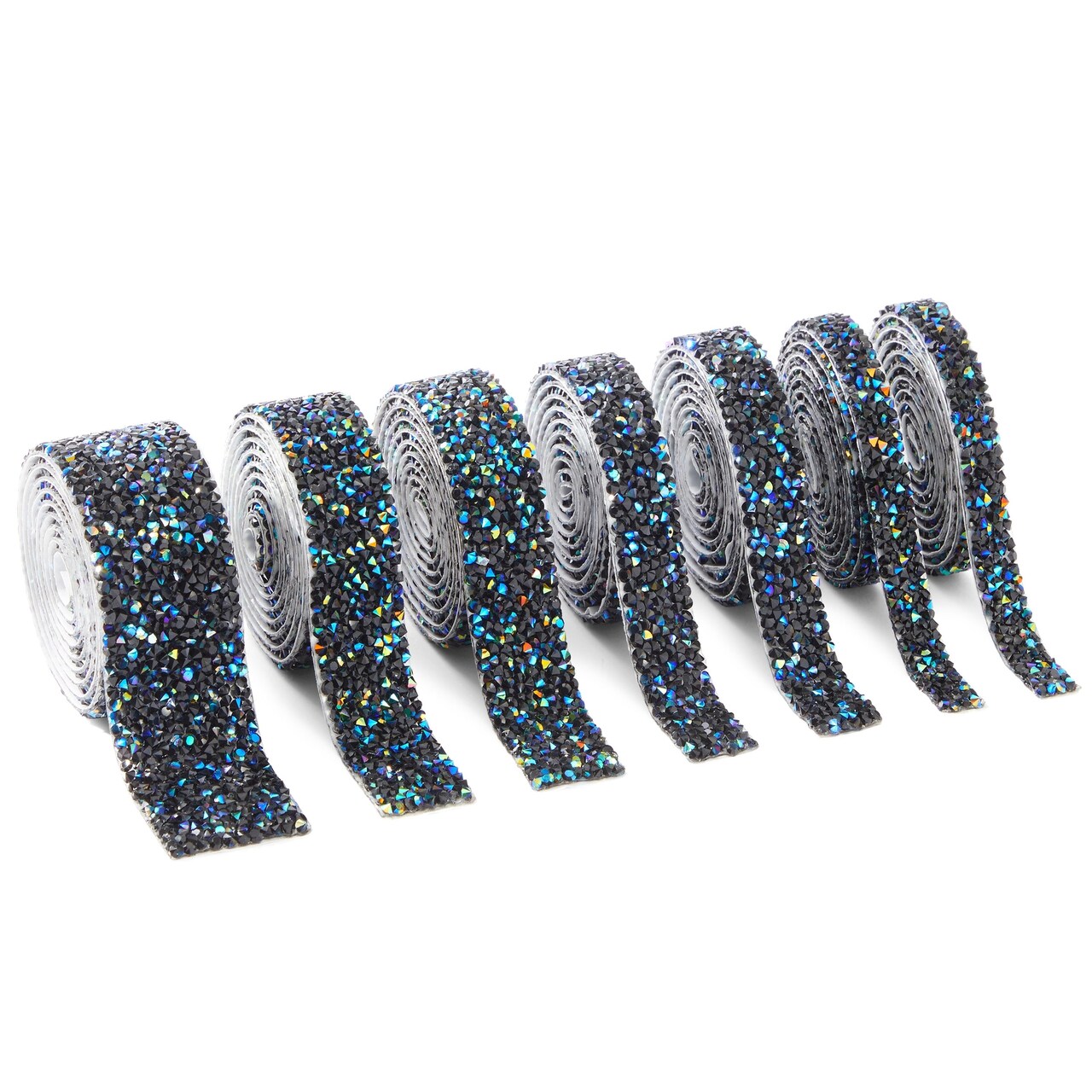 7 Rolls Crystal Rhinestone Adhesive Strips for Crafts, Decor, Gifts (4 Sizes, Black)